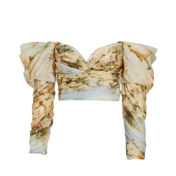 Zimmermann Luminosity Floral Draped Bodice Top Ivory Garden Floral Size AU 1 US - Picture 1 of 13